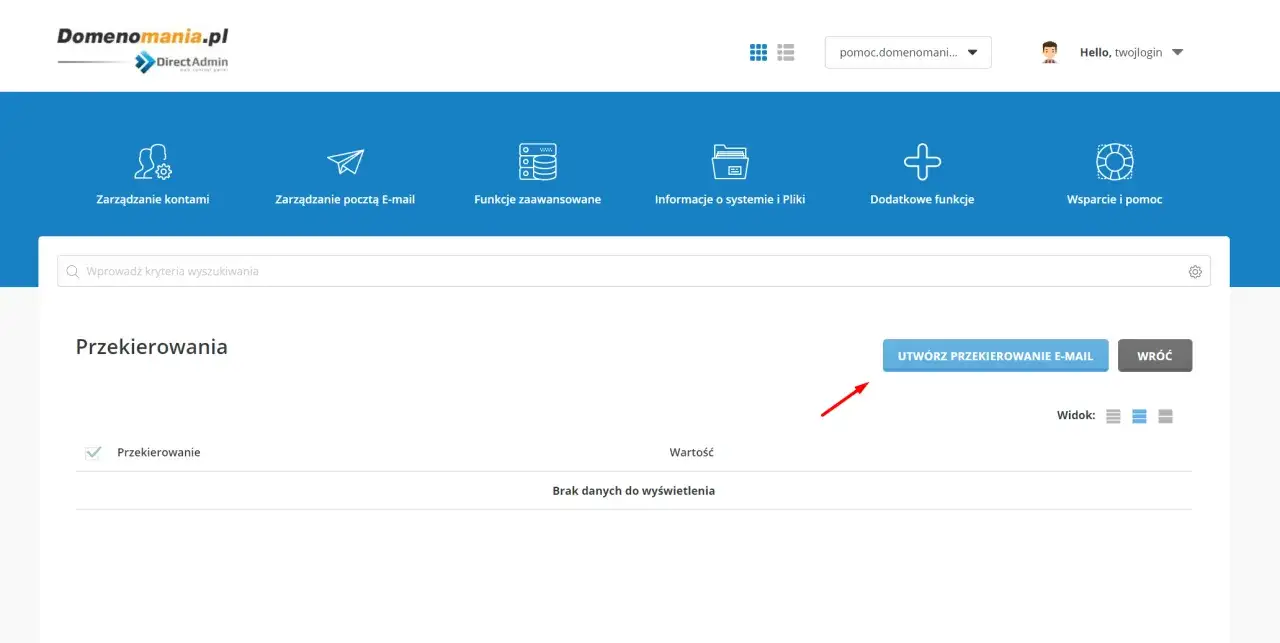 cPanel DirectAdmin przekierowanie domeny