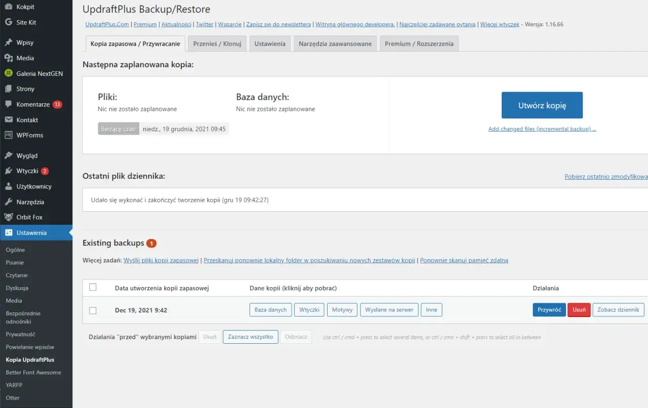 backup wordpress, kopia zapasowa strony