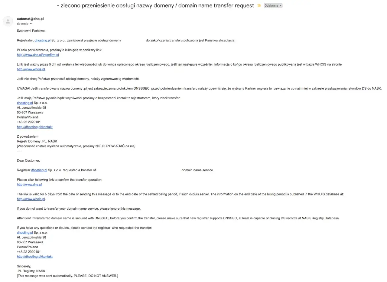 Checklista przygotowania do transferu domeny