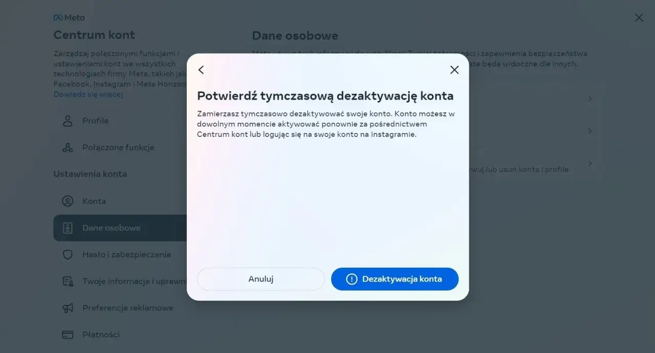 Usuwanie konta Instagram aplikacja mobilna